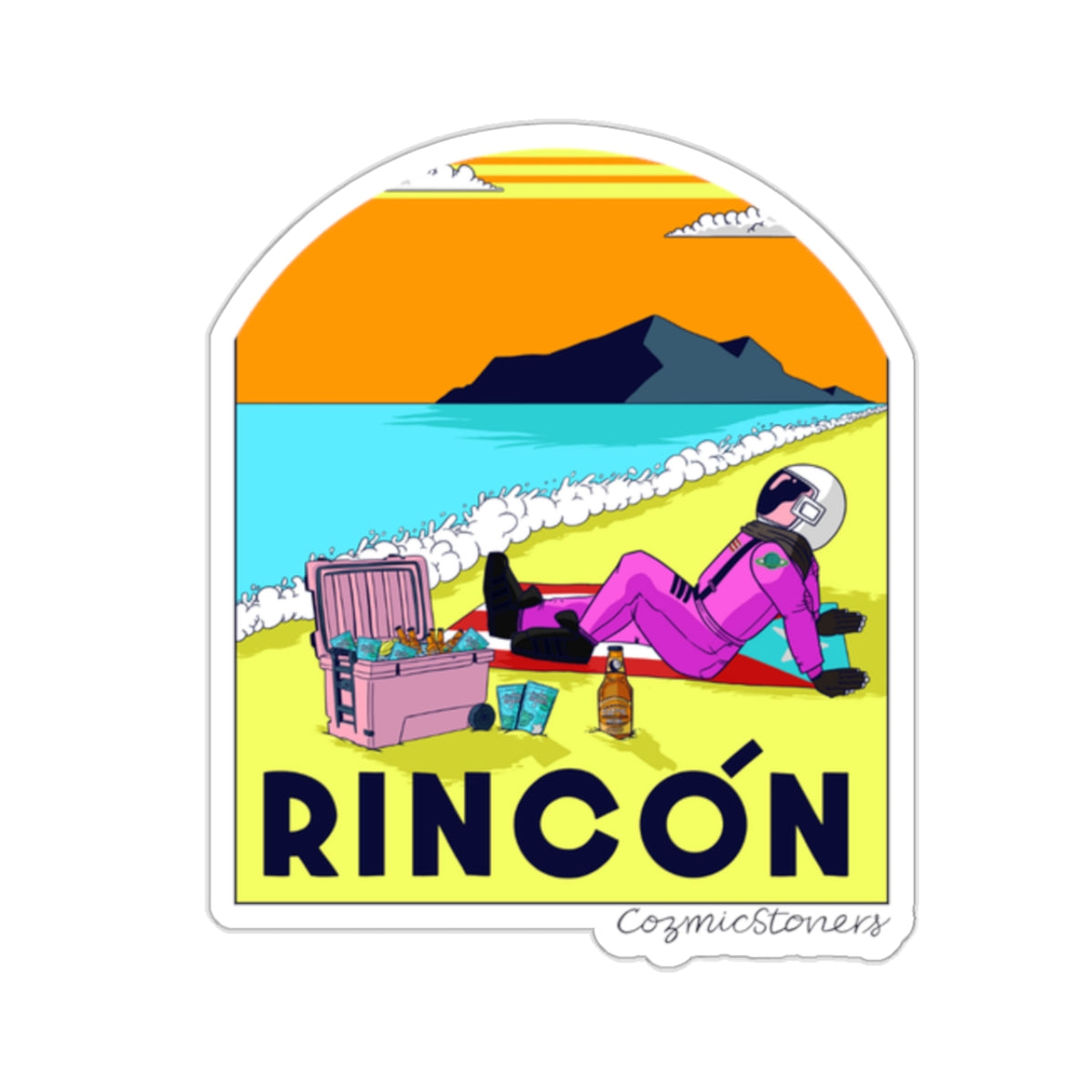 Cozmic Disfrutando de la playa en Rincon Puerto Rico - Sticker
