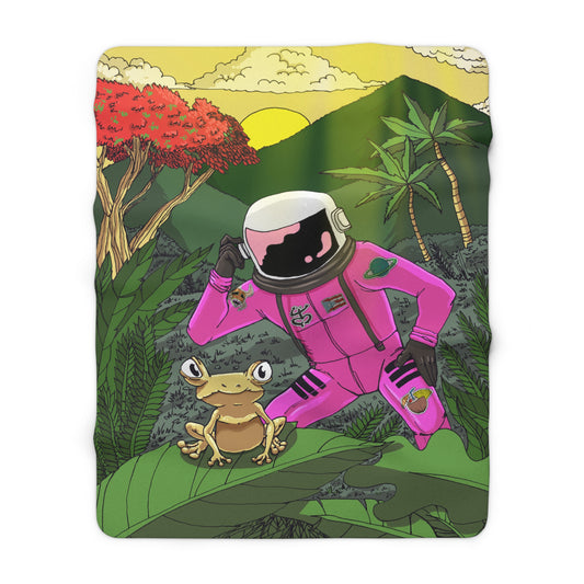 Astronaut and Coqui Sherpa Fleece Blanket Design | Cozy Home Decor