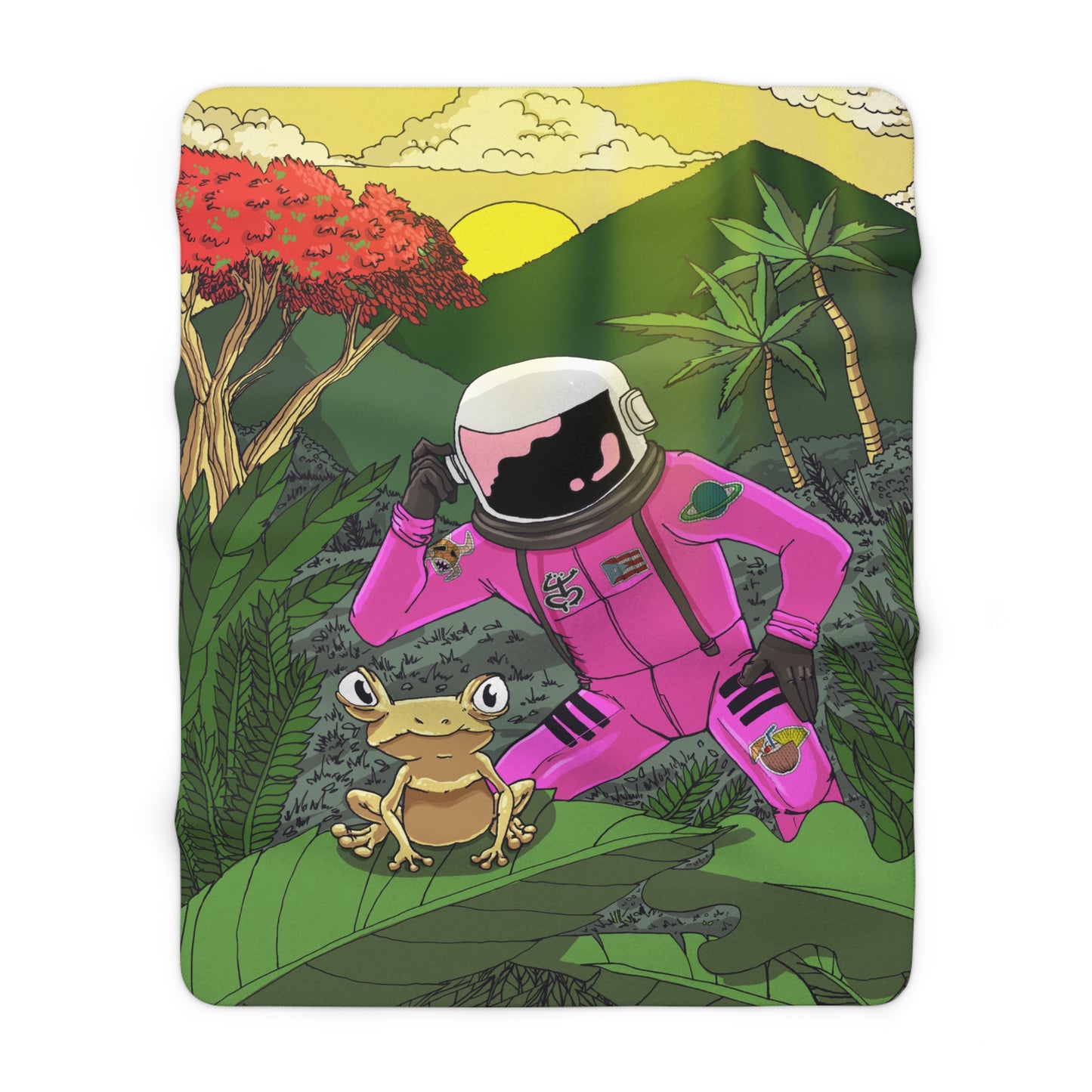 Astronaut and Coqui Sherpa Fleece Blanket