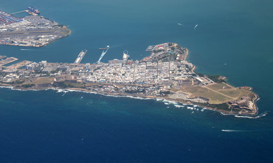Aerial view of San Juan, Puerto Rico's colorful coastal skyline