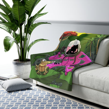 Manta polar Sherpa con diseño de astronauta y coquí | Decoración acogedora para el hogar